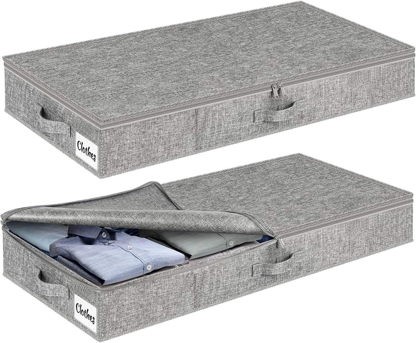 Under Bed Storage Container Bins 2 Pack, 5 Inch Thin Low Profile Underbed Clothes Storage Organizer for Dorm & Home, Use for Blanket and Toy Storage Box W/ Sturdy Bottom/Sides, Foldable Thick Fabric