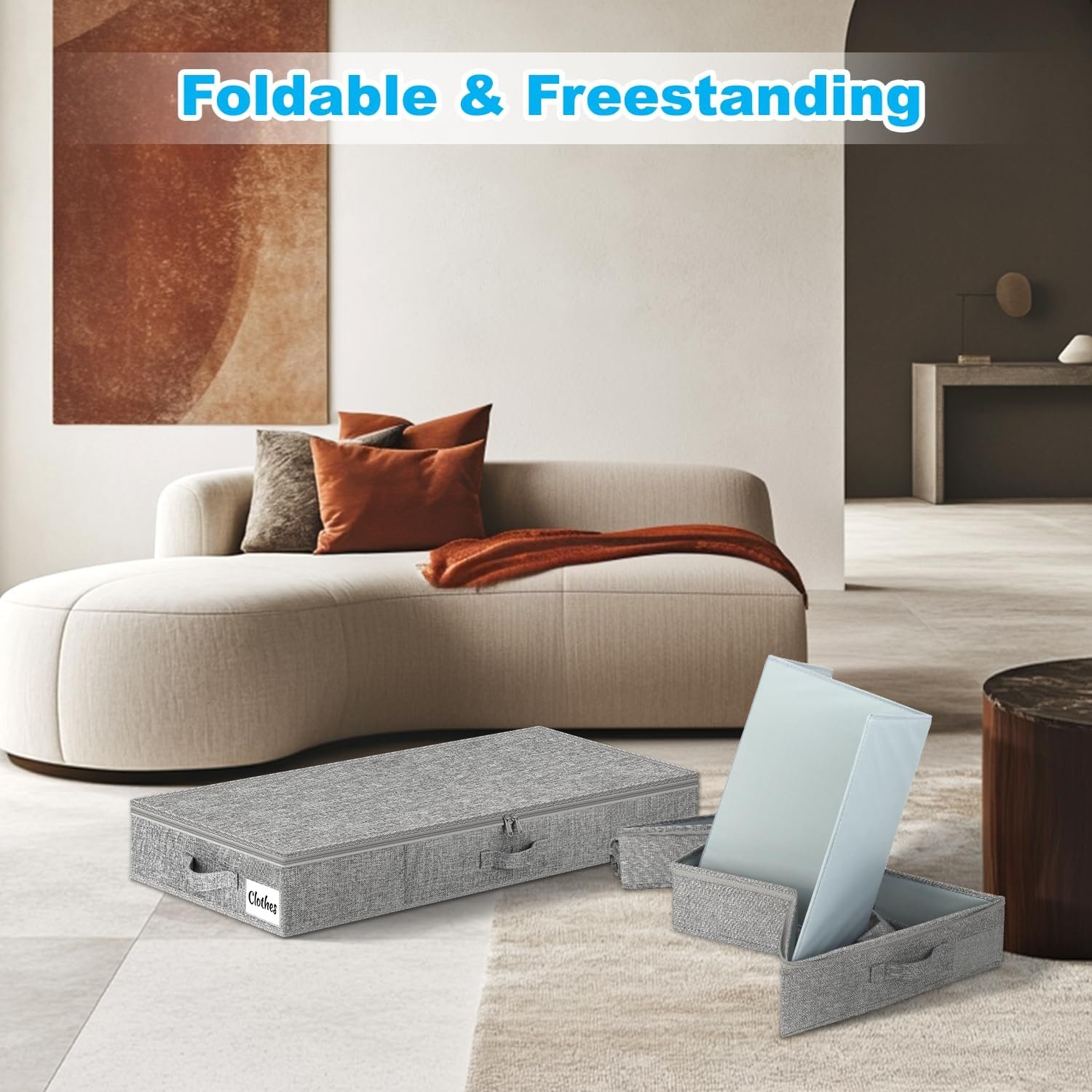 Under Bed Storage Container Bins 2 Pack, 5 Inch Thin Low Profile Underbed Clothes Storage Organizer for Dorm & Home, Use for Blanket and Toy Storage Box W/ Sturdy Bottom/Sides, Foldable Thick Fabric - Image 6