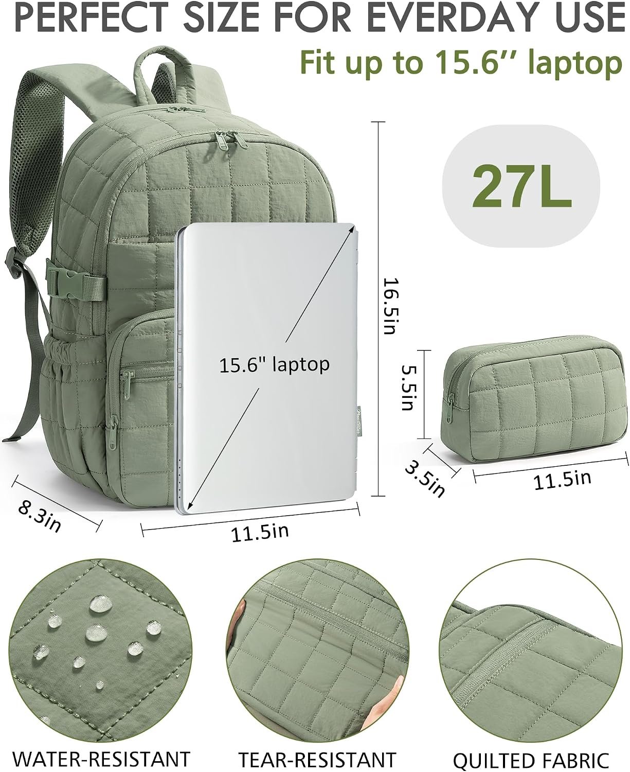 Bagstellar Travel Backpack for Women, 15.6" Puffer College Laptop Backpack - Image 2
