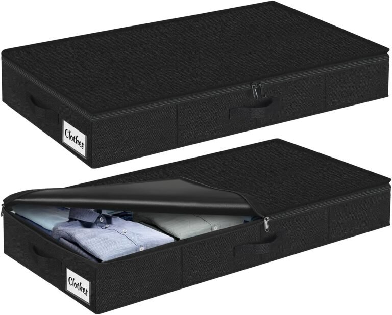 Under Bed Storage Container Bins 2 Pack, 5 Inch Thin Low Profile Underbed Clothes Storage Organizer for Dorm & Home, Use for Blanket and Toy Storage Box W/ Sturdy Bottom/Sides, Foldable Thick Fabric