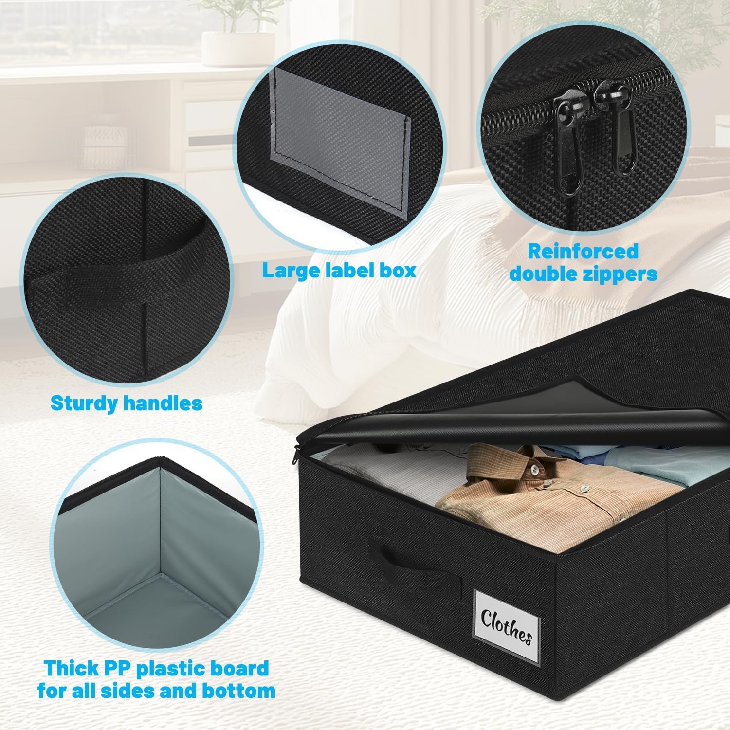 Under Bed Storage Container Bins 2 Pack, 5 Inch Thin Low Profile Underbed Clothes Storage Organizer for Dorm & Home, Use for Blanket and Toy Storage Box W/ Sturdy Bottom/Sides, Foldable Thick Fabric - Image 7
