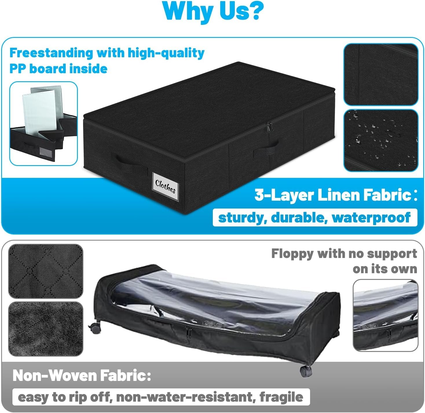 Under Bed Storage Container Bins 2 Pack, 5 Inch Thin Low Profile Underbed Clothes Storage Organizer for Dorm & Home, Use for Blanket and Toy Storage Box W/ Sturdy Bottom/Sides, Foldable Thick Fabric - Image 8