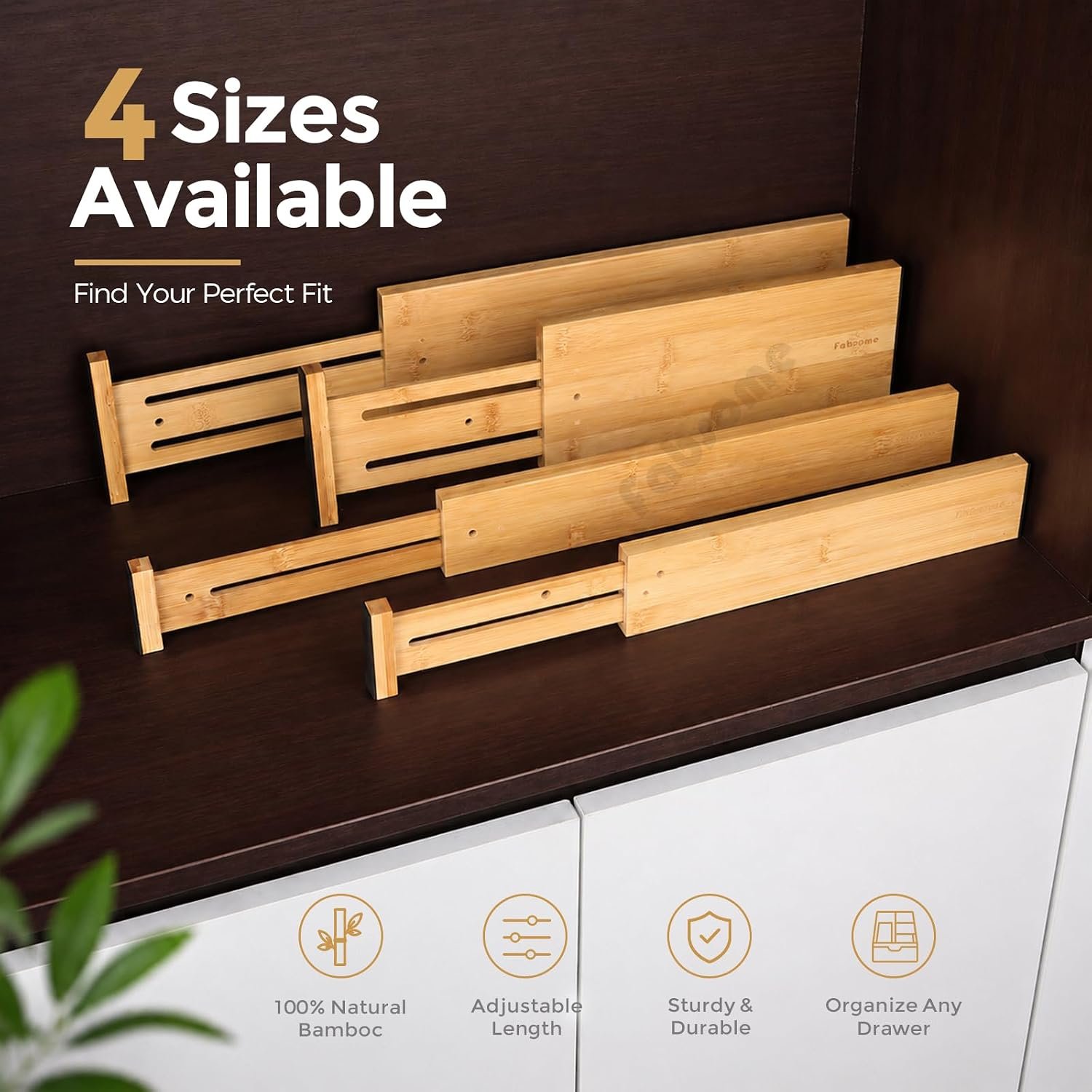 Fabsome Dresser Drawer Organizers 6 Pack, 4.65'' High Adjustable from 17-22‘’ Bamboo Drawer Dividers for Clothing Baby Clothes, Wooden Separators for Dresser Nursery Organization with Soft Foam Ends - Image 7
