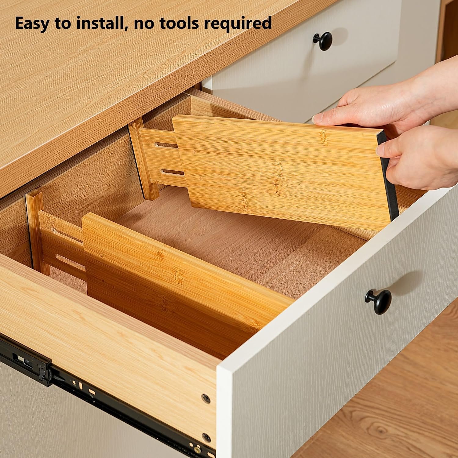 Fabsome Dresser Drawer Organizers 6 Pack, 4.65'' High Adjustable from 17-22‘’ Bamboo Drawer Dividers for Clothing Baby Clothes, Wooden Separators for Dresser Nursery Organization with Soft Foam Ends - Image 9