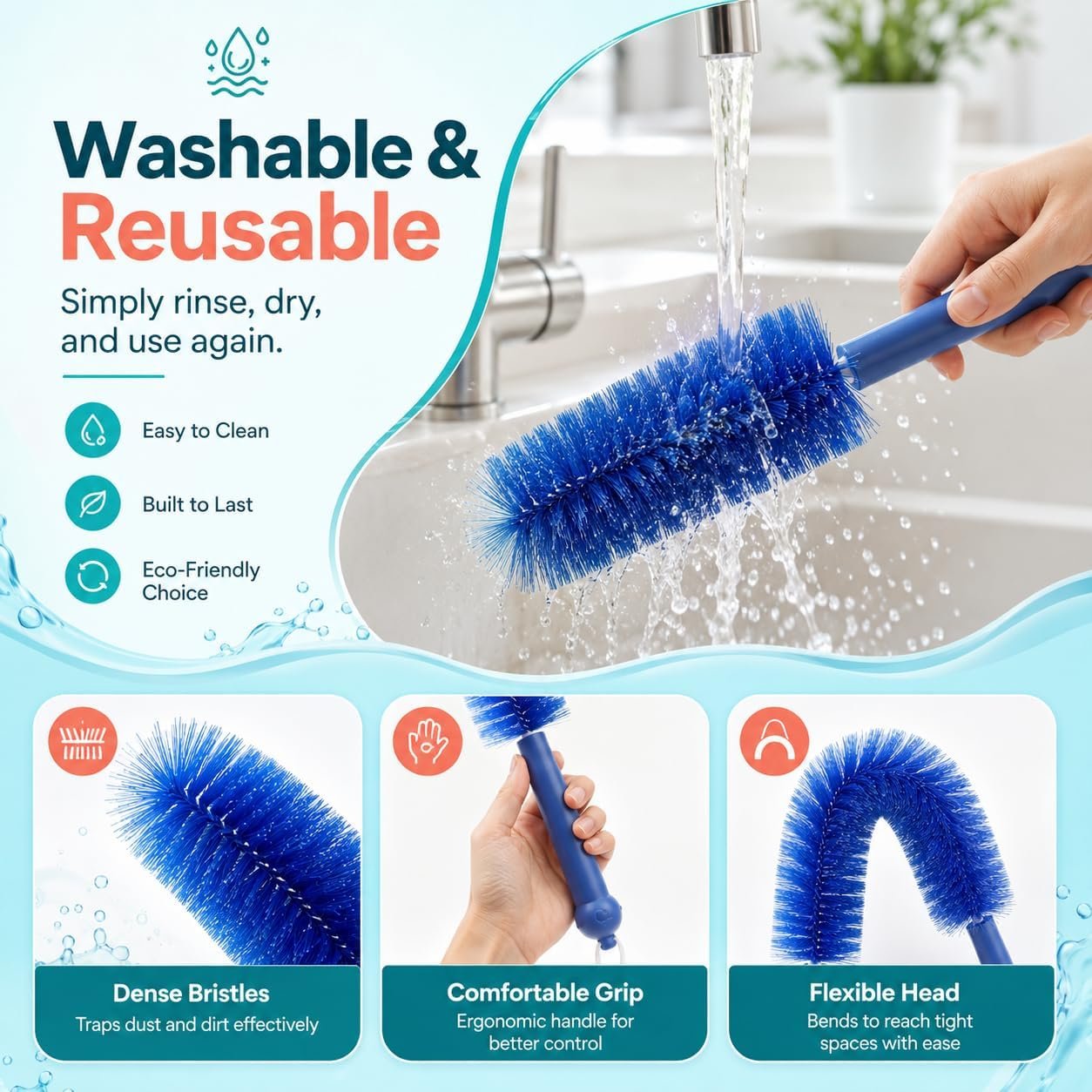 2026 New Bendable Microfiber Duster, Upgrade Reusable Bendable Cleaning Brush for Home Electric Fan Air Conditioner Car Vent Curtains Cleaner(Gray) - Image 5