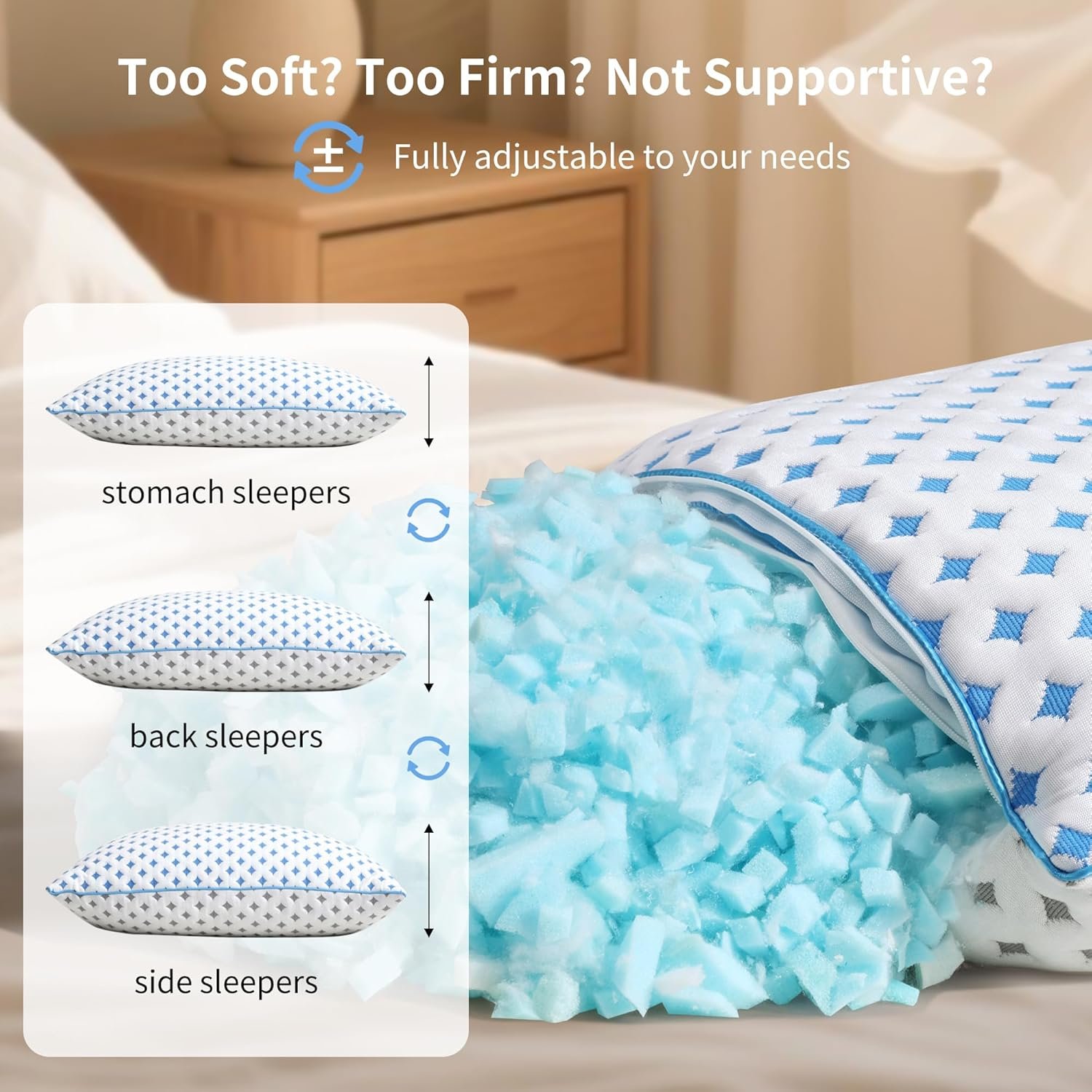 King Size Pillows Set of 2, Cooling Shredded Memory Foam Pillows - Image 6