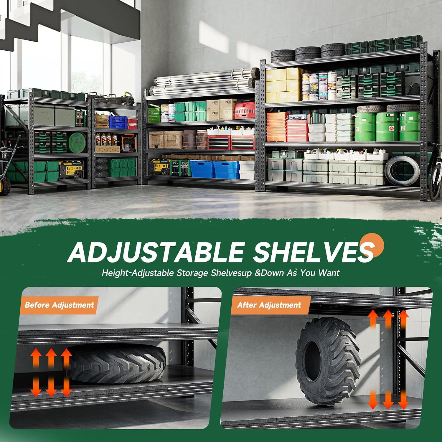 Letaya 4000LBS Storage Shelves Heavy Duty,60" W Garage Shelving Units, 4 Tier Adjustable Utility Rack Shelf,Large Metal Industrial Shelves,for Shop,Warehouse,Basement,Black (60" W x 24" D x 70" H) - Image 4