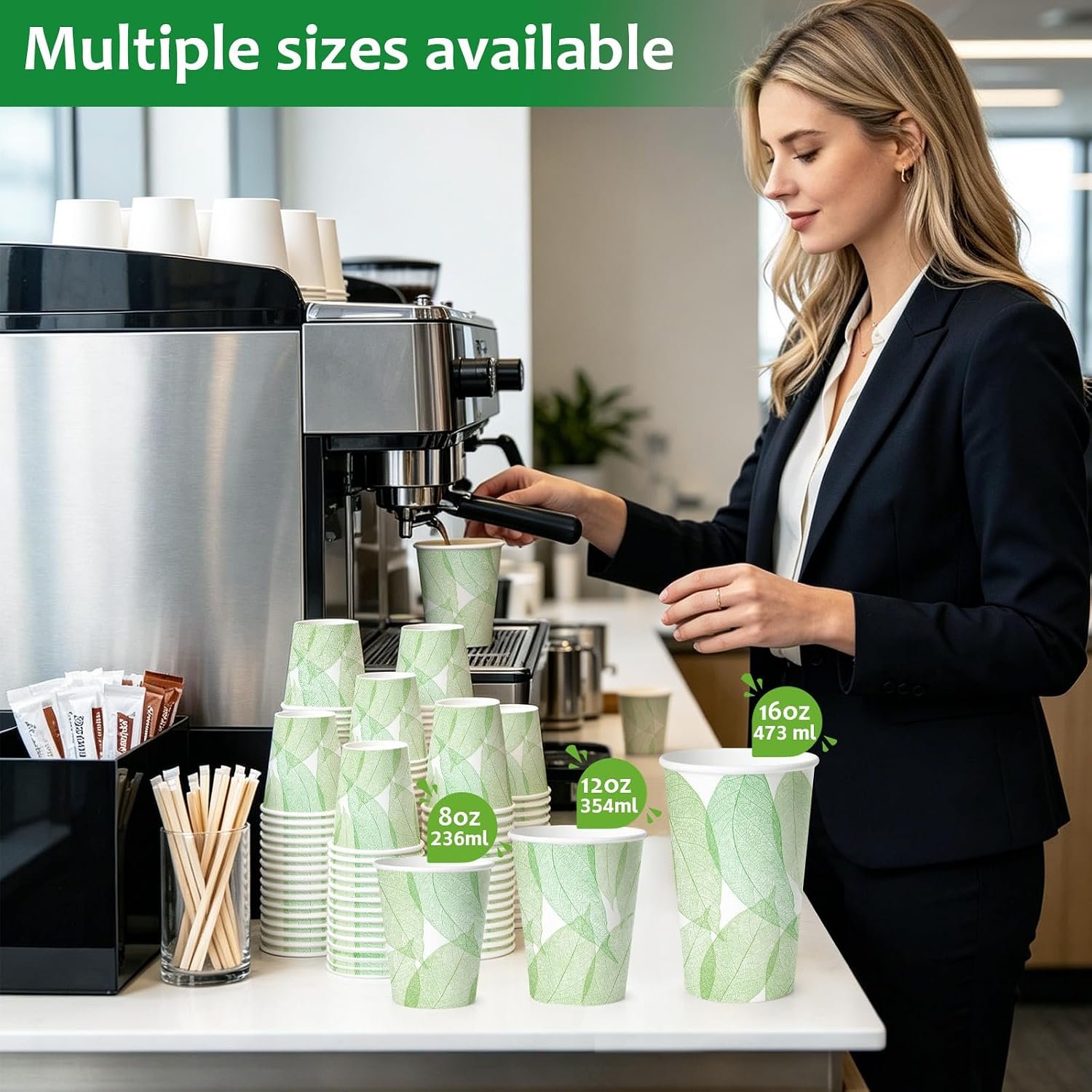 16oz 180Count Compostable Paper Cups, Plant-Based Disposable Coffee Cups with PLA Lining, Perfect for Hot & Cold Drinks, Coffee, Party, Office & Daily Use - Image 2