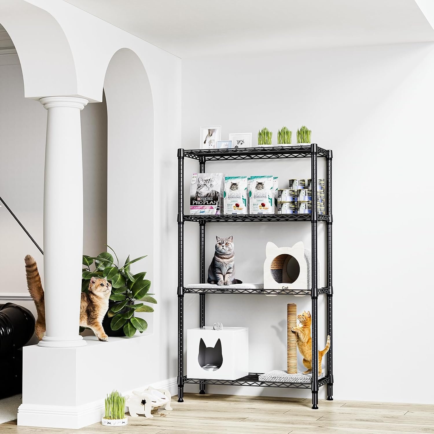 M MZG 1000 lbs 4 Tier Shelf Metal Storage Shelves Shelving Wire Rack Heavy Duty Closet Organizers for Garage Kitchen Bathroom Laundry Black 13.8" D x 35.4" W x 59.5" H - Image 2