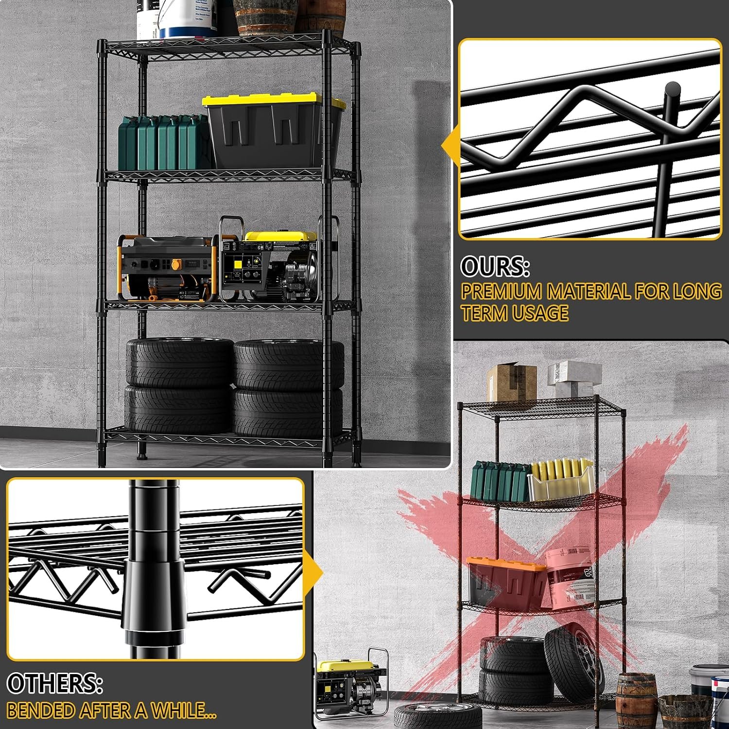 M MZG 1000 lbs 4 Tier Shelf Metal Storage Shelves Shelving Wire Rack Heavy Duty Closet Organizers for Garage Kitchen Bathroom Laundry Black 13.8" D x 35.4" W x 59.5" H - Image 6