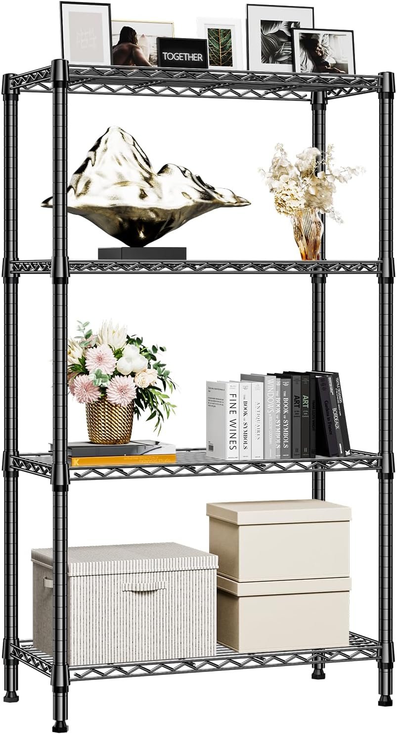 M MZG 1000 lbs 4 Tier Shelf Metal Storage Shelves Shelving Wire Rack Heavy Duty Closet Organizers for Garage Kitchen Bathroom Laundry Black 13.8" D x 35.4" W x 59.5" H - Image 8