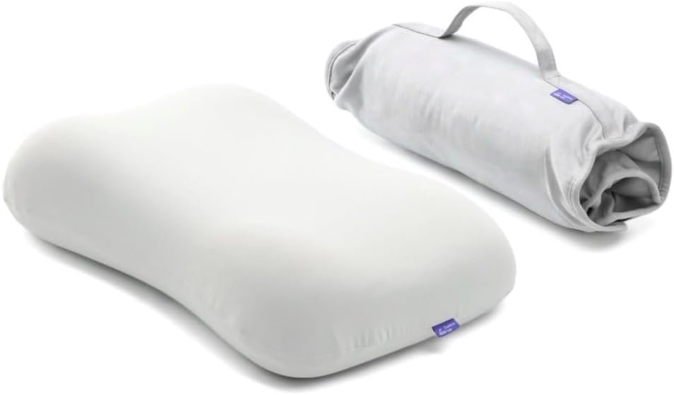 Cushion Lab Travel Deep Sleep Pillow – Compact Memory Foam Neck Pillow for Sleeping, Portable Pillow for Hotels, Camping, Side & Back Sleepers, On-the-Go – Calm Grey