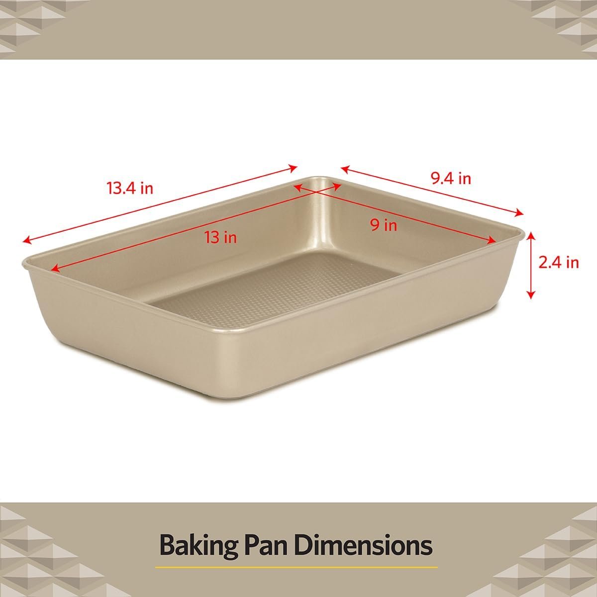 Glad Baking Pan Nonstick - Oblong Metal Dish for Cake and Lasagna - Heavy Duty Carbon Steel Bakeware, Small, Gold - Image 2
