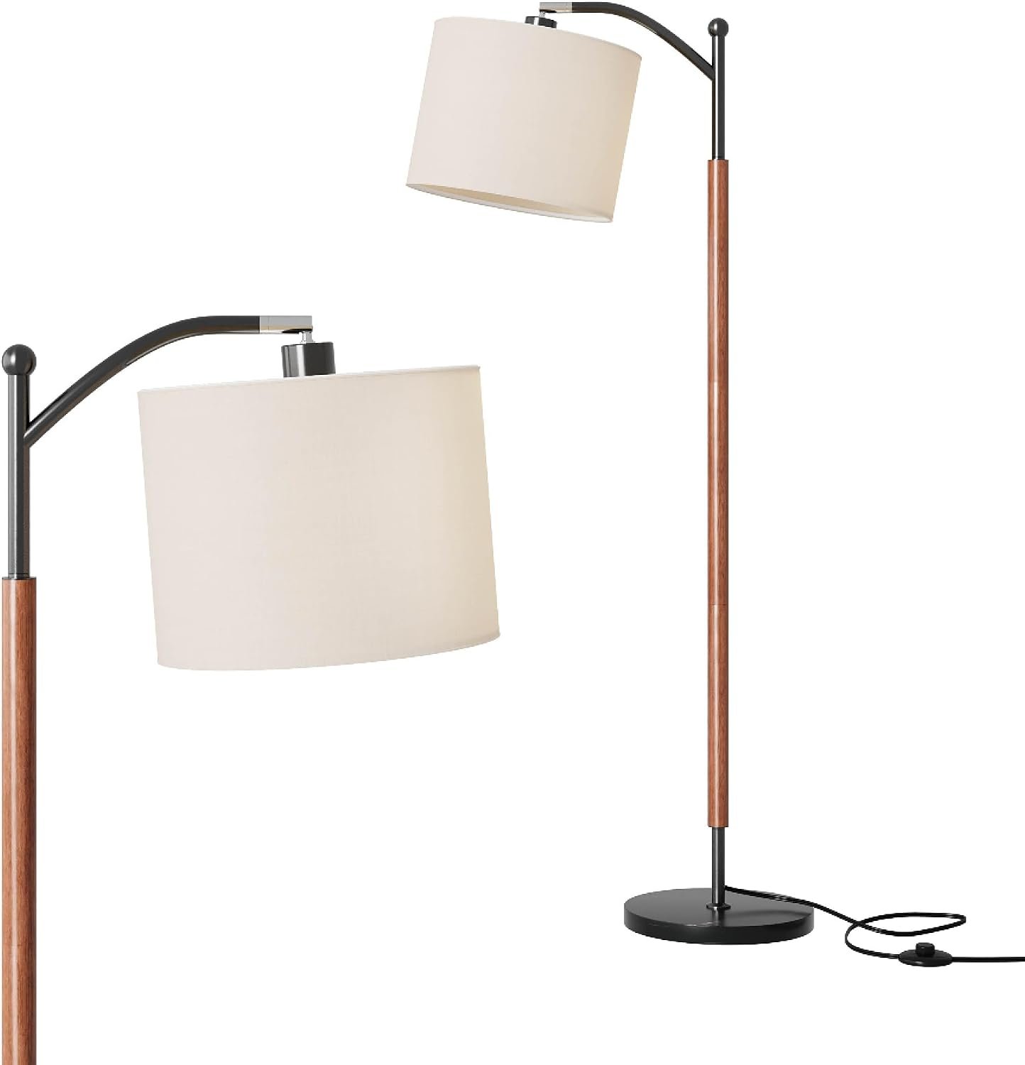 Arc Floor Lamp, Corner Mid Century Modern Floor Lamp, Standing Lamp with Adjustable Hanging Lampshade and Marble Base, Floor Lamps for Living Room, Bedroom, Office, Walnut Brown - Image 8
