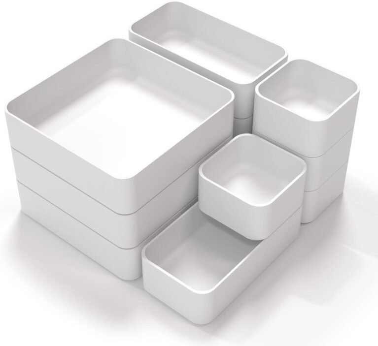 CHANCETSUI 11-Piece Stackable Drawer Organizer Set, Multi-size Desk Drawer Organizer Trays Vanity Storage Bins for Storing Makeup, Stationery, Utensils in Bathroom Dresser, Office and Kitchen