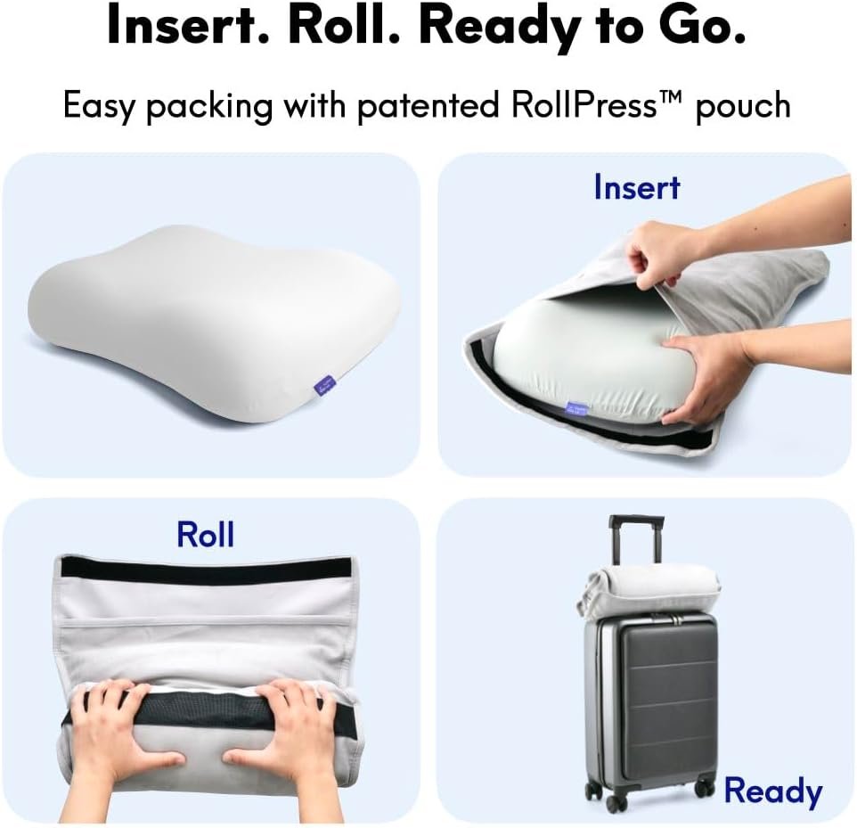 Cushion Lab Travel Deep Sleep Pillow – Compact Memory Foam Neck Pillow for Sleeping, Portable Pillow for Hotels, Camping, Side & Back Sleepers, On-the-Go – Calm Grey - Image 5