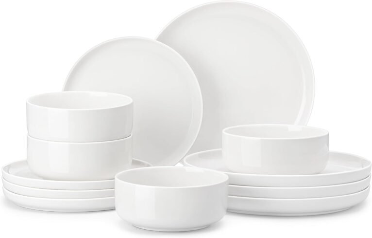 MALACASA 12 Pcs Porcelain Plates and Bowls Sets,Dinnerware Set for 4,White