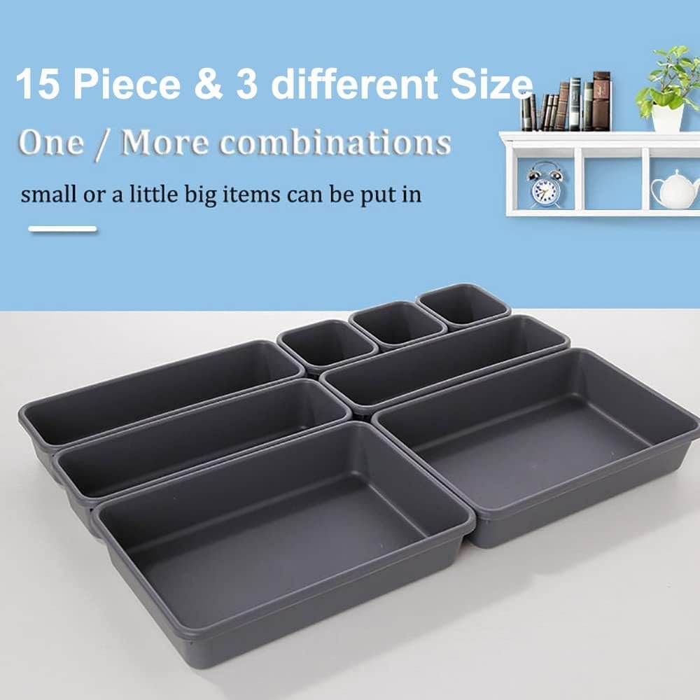 Kutesna 15PCS Plastic Drawer Organizer, Versatile Desk Organizers Set - Image 7