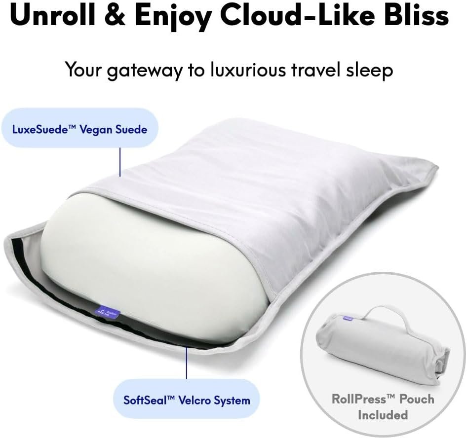 Cushion Lab Travel Deep Sleep Pillow – Compact Memory Foam Neck Pillow for Sleeping, Portable Pillow for Hotels, Camping, Side & Back Sleepers, On-the-Go – Calm Grey - Image 4