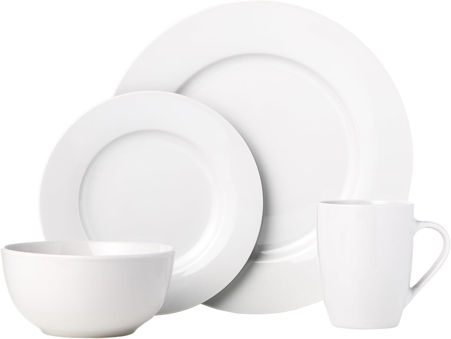 Amazon Basics 16-Piece Porcelain Dinnerware Set, Microwave and Dishwasher Safe, Service for 4, Plates, Bowls and Mugs, White - Image 2