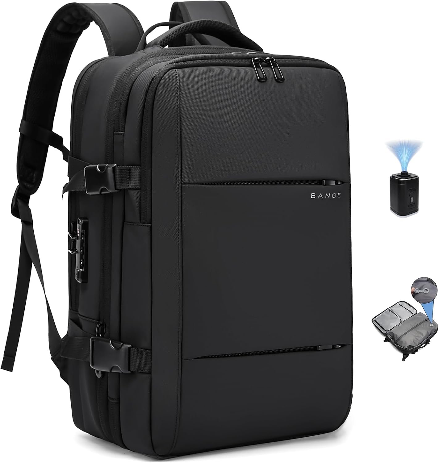 BANGE Air Vacuum Backpack with Pump,Seal Air Packing Vacuum System Compression with Anti Theft Lock, Expandable Large Capacity Backpack for Travel…