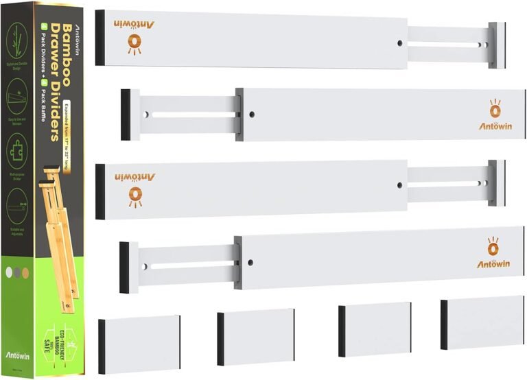 ANTOWIN Bamboo Drawer Dividers Organizers, Expandable Drawer Separators Splitter,17-22 inches Long Adjustable Spring-loaded Organizer for Large Utensil, Clothes, Tools Drawers (White)