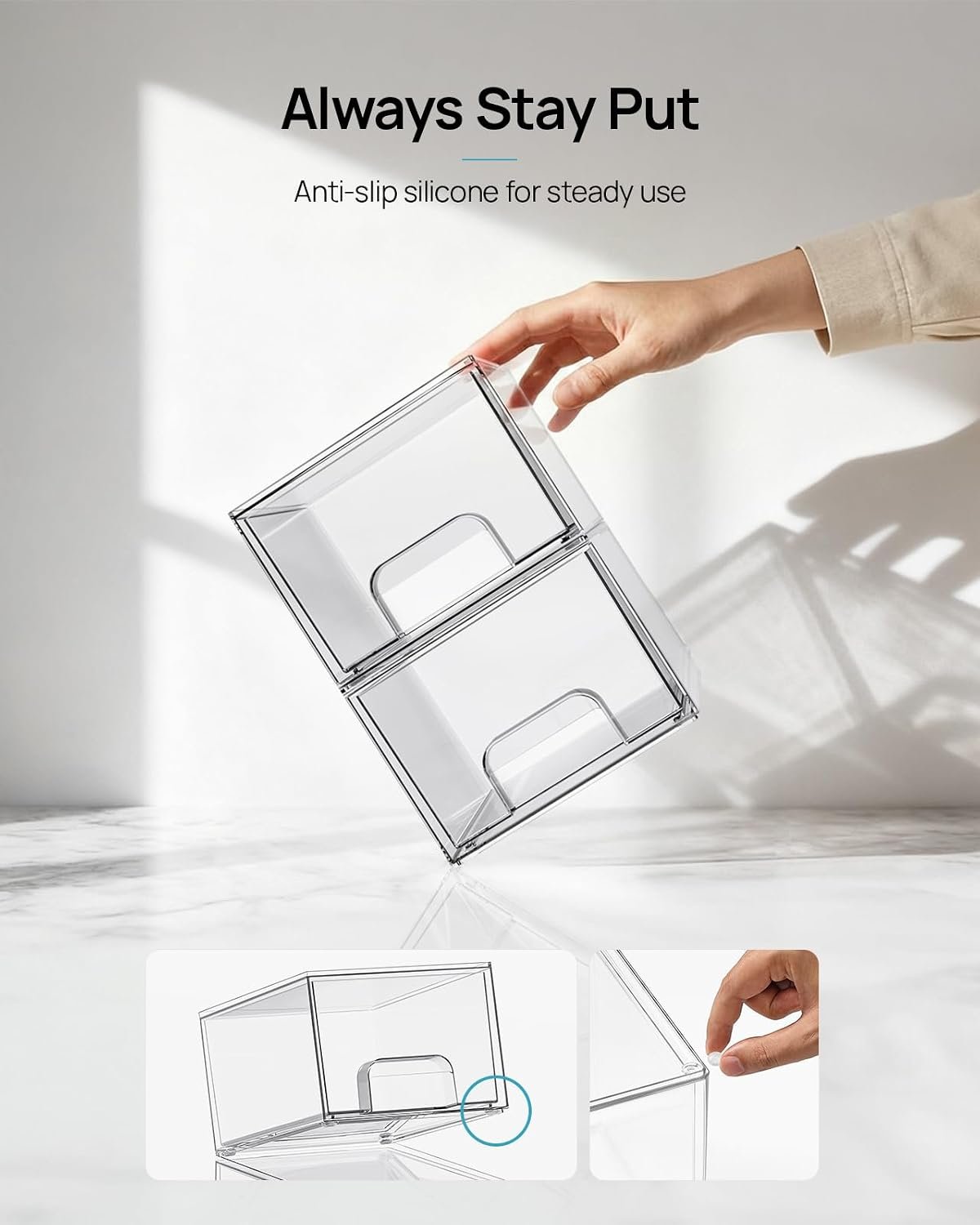 Vtopmart 4 Pack Small Clear Stackable Storage Drawers, Fits Narrow Spaces - Image 6