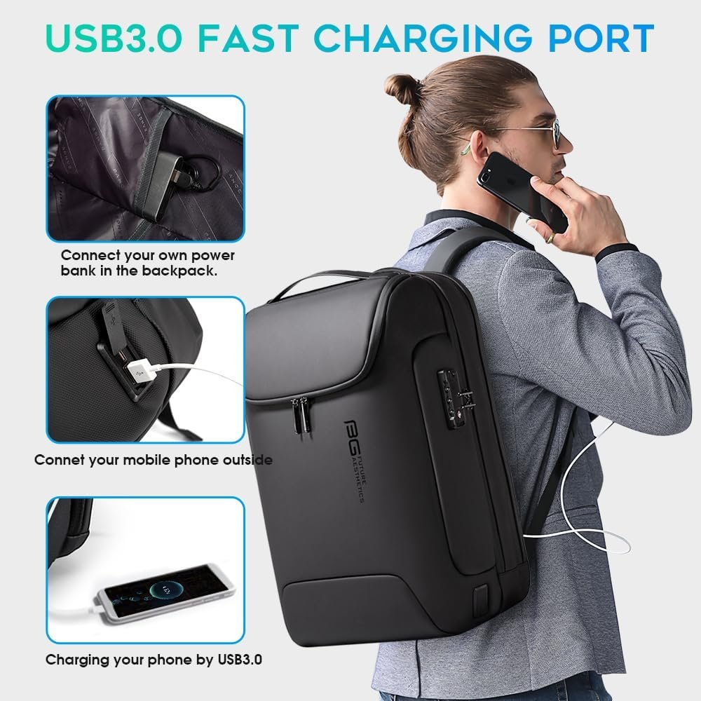 BANGE Men's Anti-Theft Backpack,Waterproof Fashion Travel Backpacks,High Tech Backpack with USB3.0 Charging Port,Business Laptop Backpack Fits 17.3 Inch Notebook… - Image 7