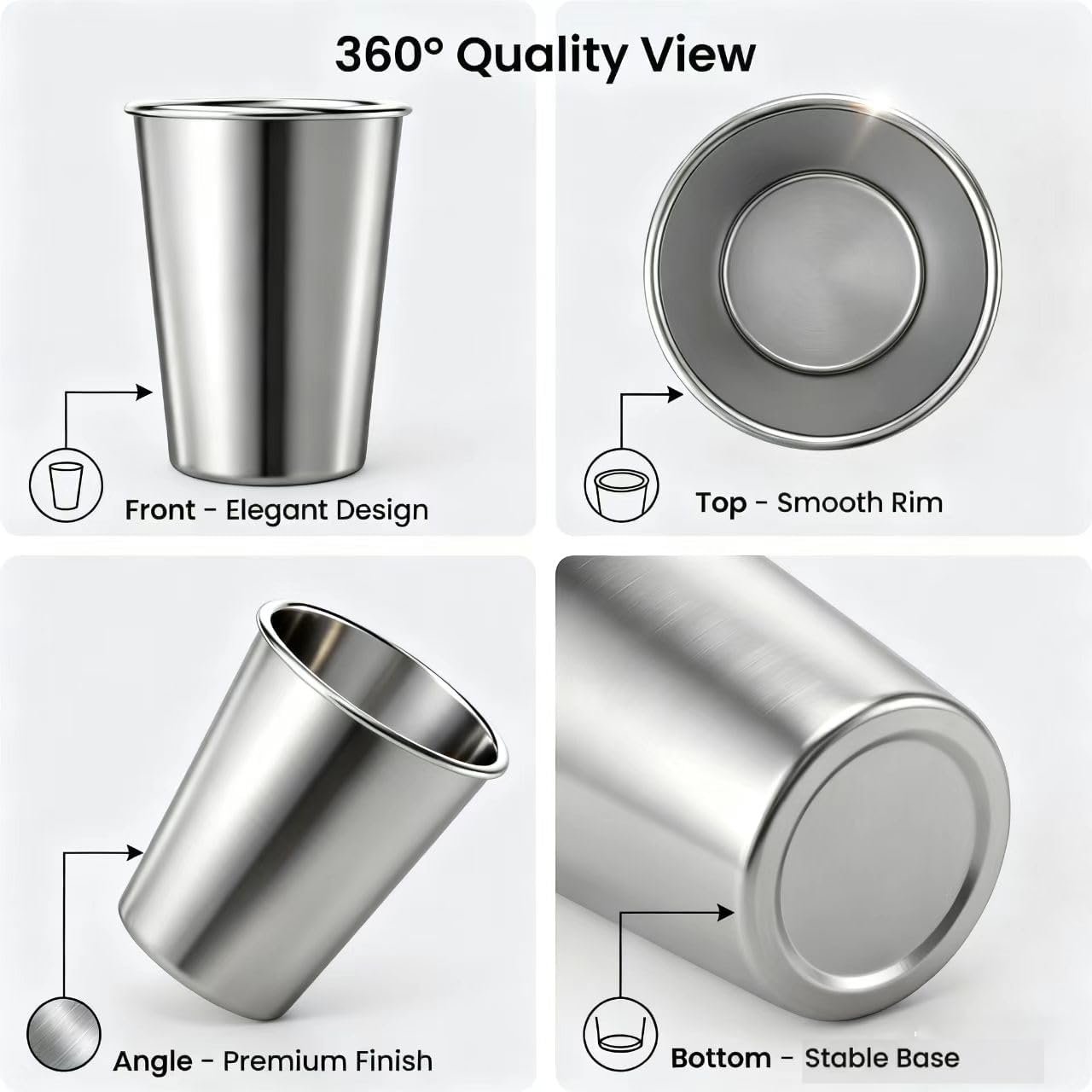 Stainless Steel Cups & Pint Tumblers Set of 8 - 4 Pack 8 oz + 4 Pack 16 oz Stackable, BPA Free Unbreakable 304 Metal Drinking Glasses for Children & Adults, Indoor Outdoor Picnic Travel Camping - Image 5