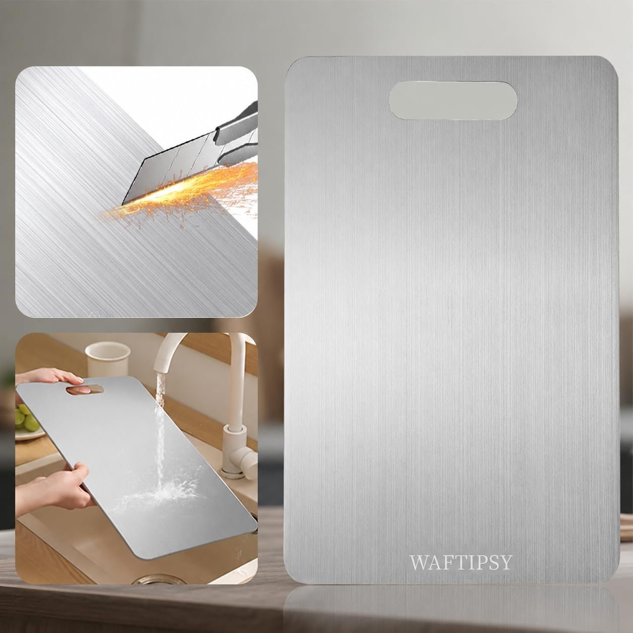 Katori Titanium Cutting Board for Kitchen,100% Pure Titanium Cutting Boards,Double Sided Non Toxic Titanware Chopping Board for Cutting Meat Vegetable Fruit,Dishwasher Safe (Silver, XXL-18.1L*11.8W) - Image 8