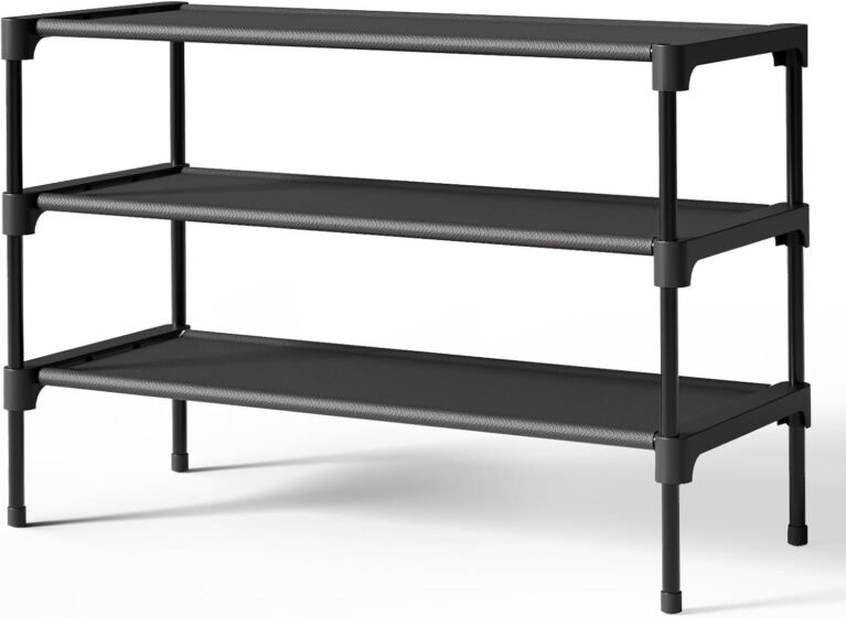 Kitsure Shoe Rack - Non-Woven Shoe Rack Shelf, 27.5" Wide - 3 Tier, Black
