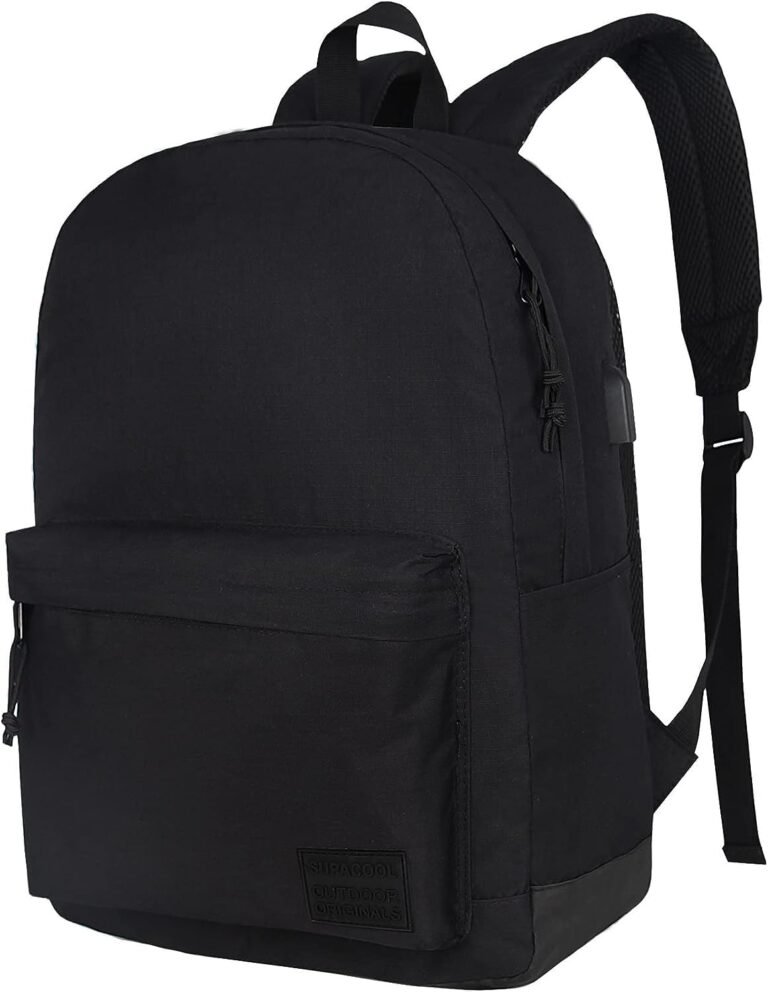 SUPACOOL Casual Laptop Backpack for Men and Women, Work backpack, Black Backpacks, College School Backpack for Boys and Girls, Lightweight Travel Back Pack(Black)