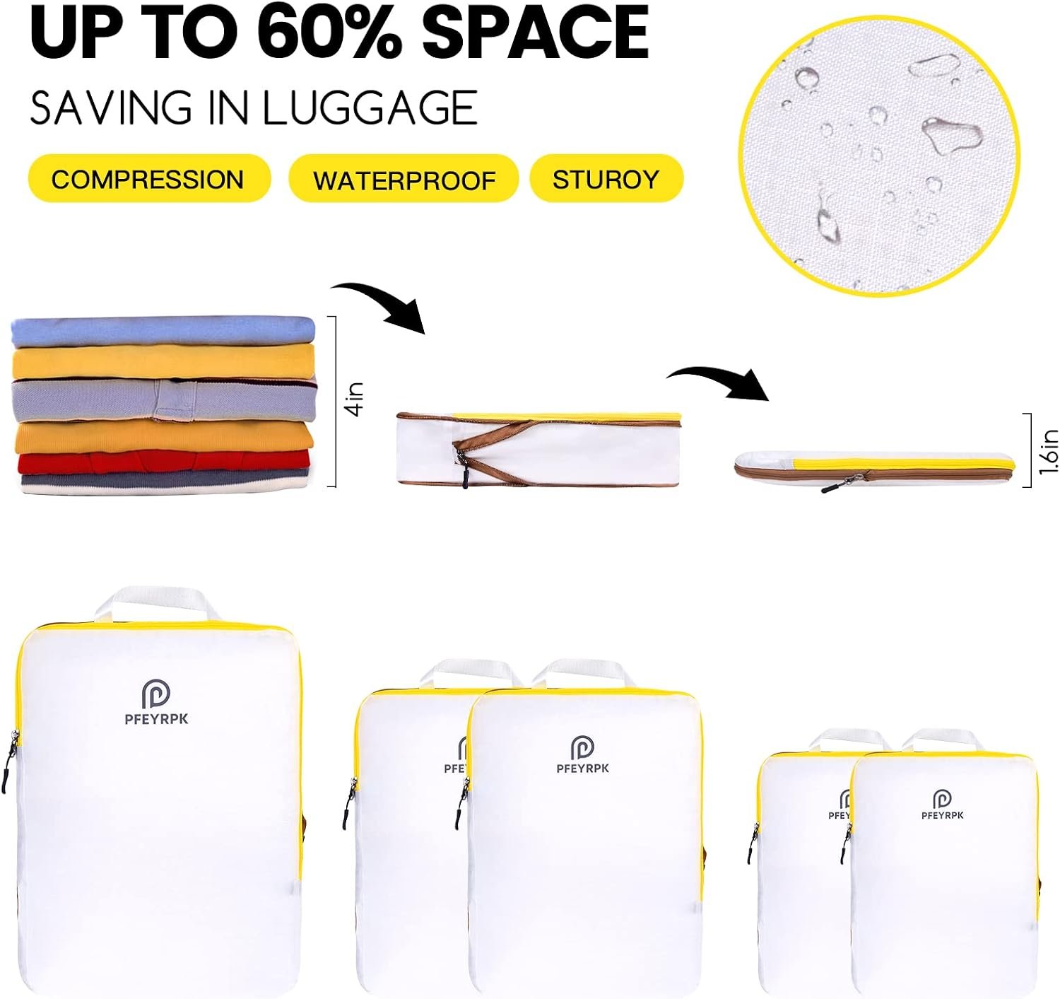 PFEYRPK Lightweight Compression Packing Cubes for Suitcases, Compressible Expandable Travel Packing Organizer with Clear Toiletries and Backpack Bag, Travel Essentials for Carry on Luggage 7 Set - Image 3