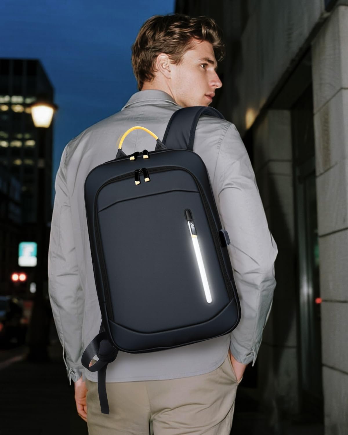 Slim Laptop Backpack for Men, 15.6 Inch Expandable Business Travel Backpack with USB Charging Port, 1.54Lbs Lightweight Work Computer Bag, 600D Waterproof Durable Backpack, Black - Image 7