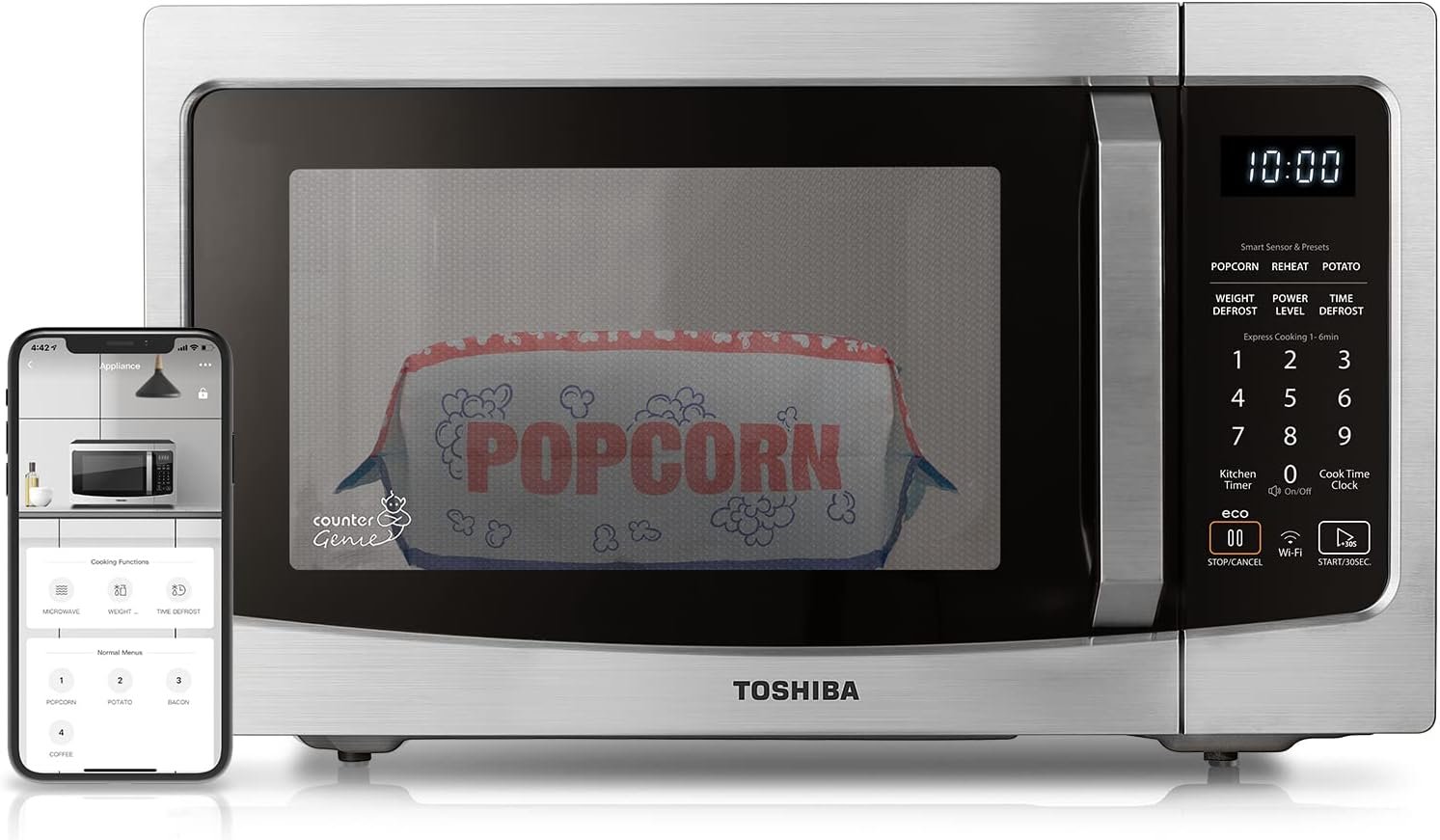 TOSHIBA Smart Microwave Oven with Sensor Reheat, 1.3 Cu.Ft, 1100W