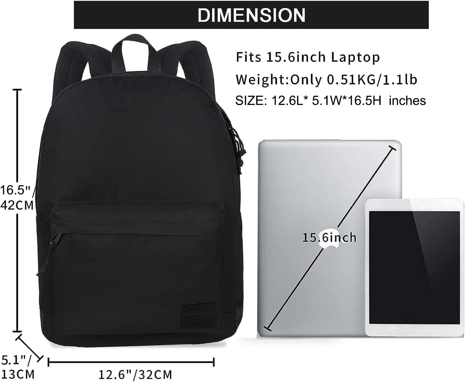 SUPACOOL Casual Laptop Backpack for Men and Women, Work backpack, Black Backpacks, College School Backpack for Boys and Girls, Lightweight Travel Back Pack(Black) - Image 2