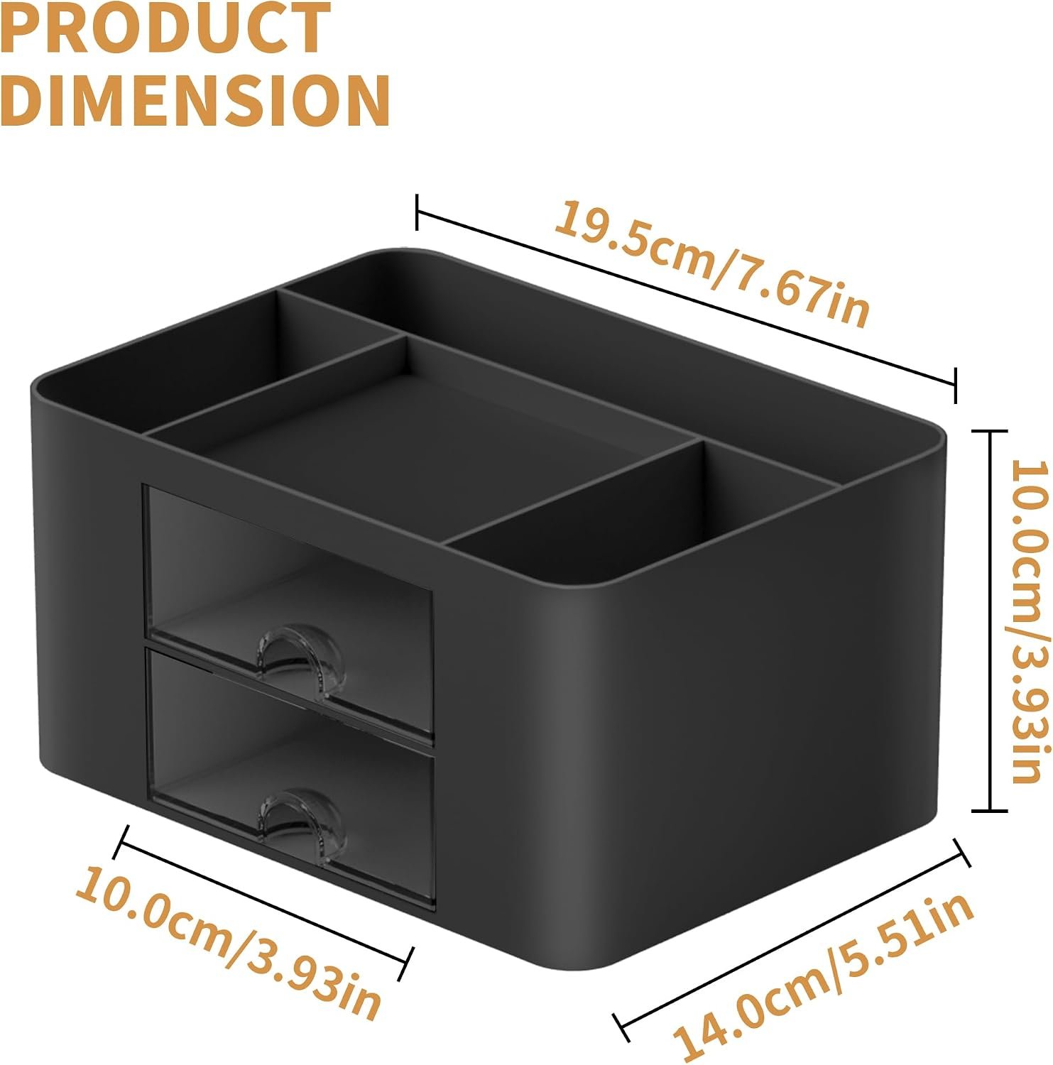 Marbrasse Pen Organizer with 2 Drawer, Multi-Functional Pencil Holder for Desk, Desk Organizers and Accessories with 5 Compartments + Drawer for Office Art Supplies (Black) - Image 4