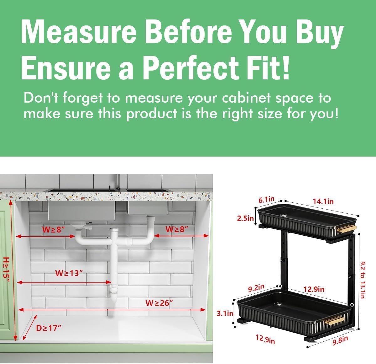 ARSTPEOE Under Sink Organizer - 2 Pack Multi-Purpose Pull-Out Storage Shelf - Image 2