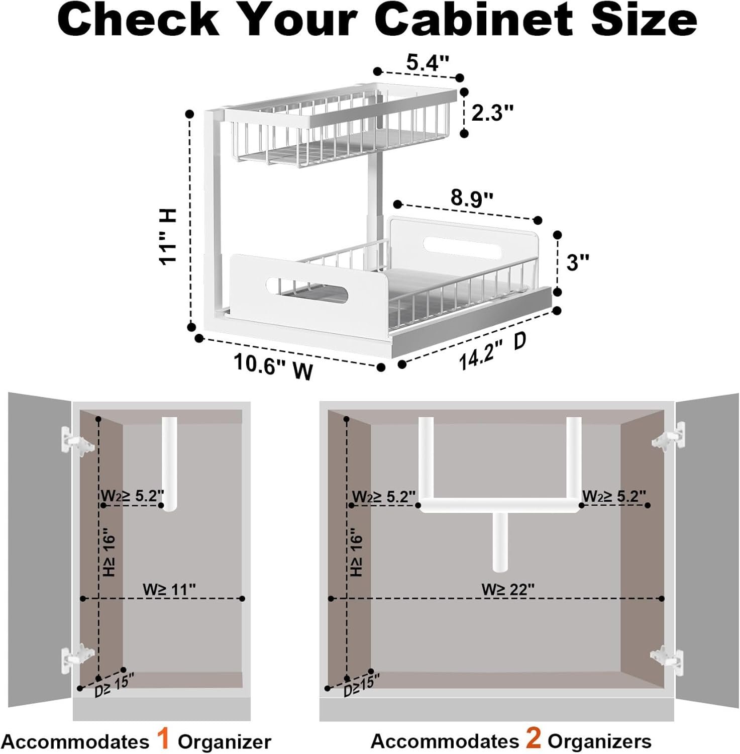 REALINN Under Sink Organizer, L-Shaped 2 Tier Pull Out Cabinet Organizer - Image 2