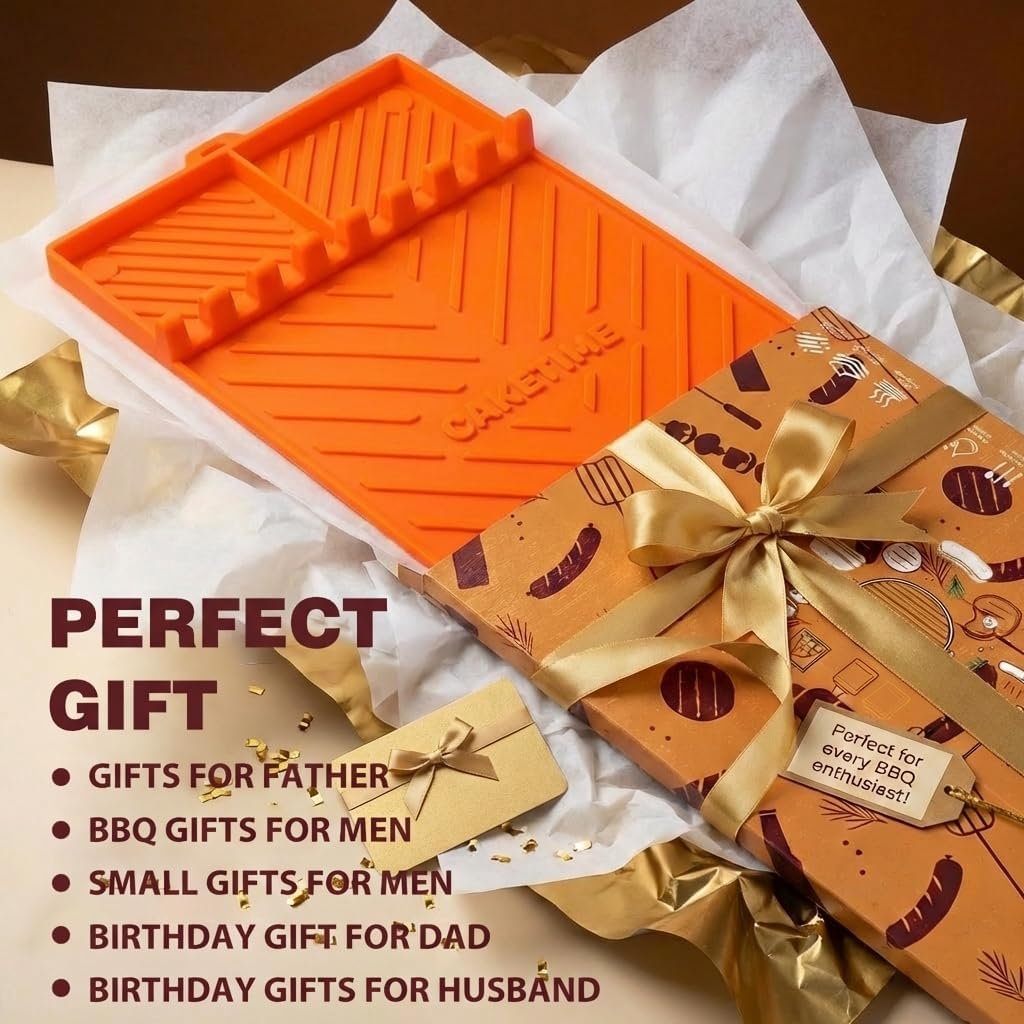 CAKETIME Silicone Grill Mats for Blackstone Griddle Accessories Baking Cooking Kitchen BBQ Must Haves Countertop Weber Traeger Stove Outdoor Camping Lawn Orange Father Dad Chef Men Gifts - Image 4