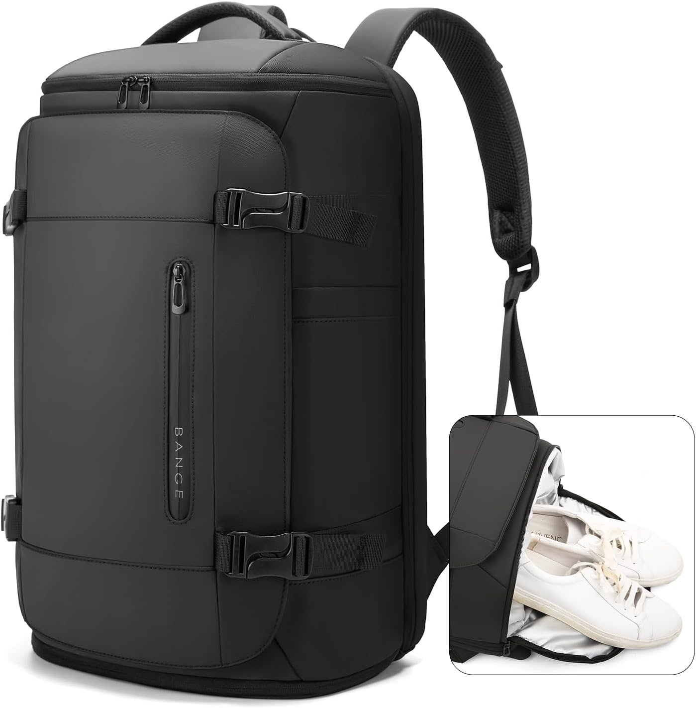 BANGE 40L Travel Backpack with Shoe Compartment, Large Capacity Weekender Bag Daypack Fits 17.3 Inch Laptop, Carry-on Luggage Backpack with Water Bottle Holder for Traveling, Hiking, Business