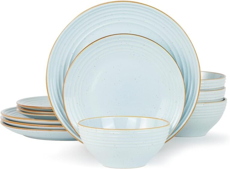 Famiware Jupiter Plates and Bowls Sets with Rim, Stoneware Dinnerware for 4