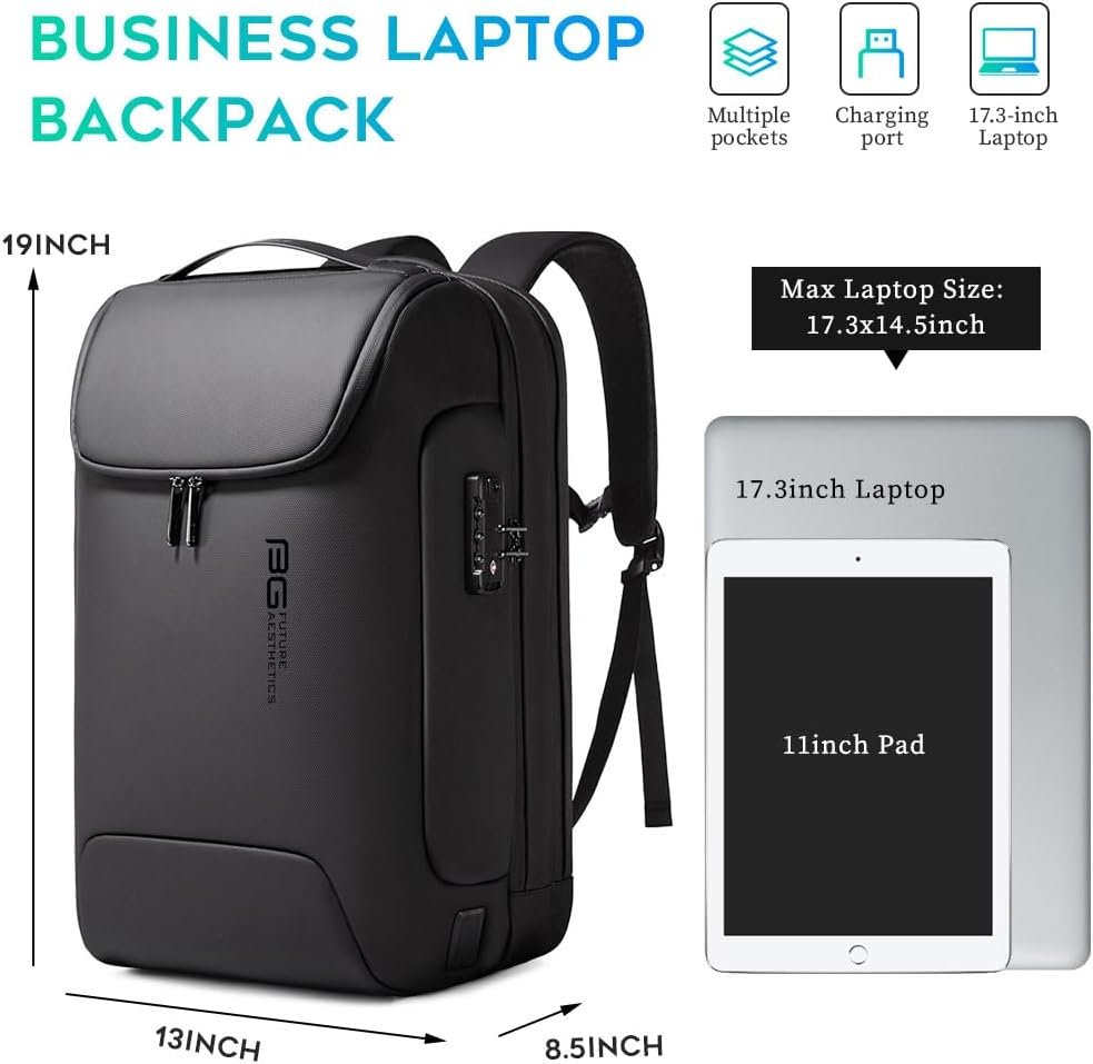 BANGE Men's Anti-Theft Backpack,Waterproof Fashion Travel Backpacks,High Tech Backpack with USB3.0 Charging Port,Business Laptop Backpack Fits 17.3 Inch Notebook… - Image 5