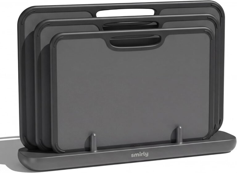 SMIRLY Plastic Cutting Board Set with Holder, 3 Pack, Dark Gray