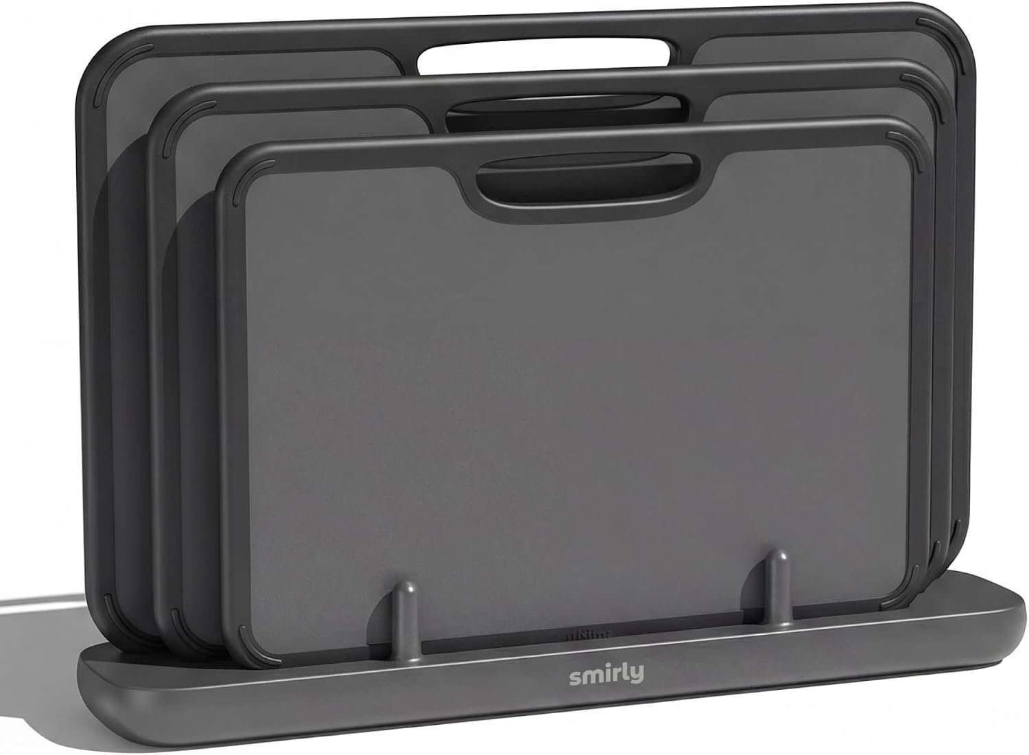 SMIRLY Plastic Cutting Board Set with Holder, 3 Pack, Dark Gray