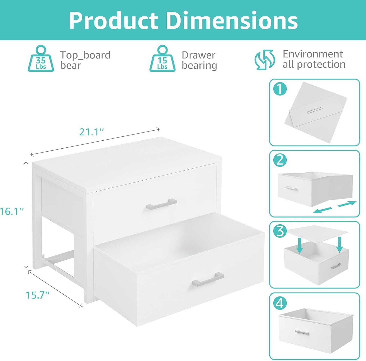 BOLUO Stackable Storage Drawers Closet Organizers and Storage Fabric White 2 Drawer Dresser for Bedroom 2 Packs Modern - Image 3