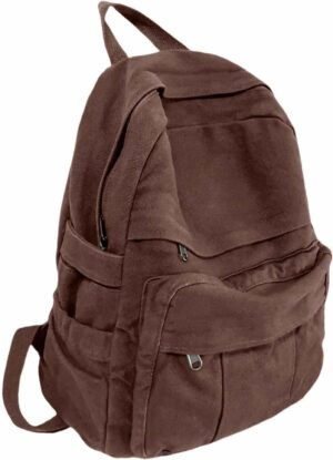 Coffee Brown Canvas Backpack for Wo...