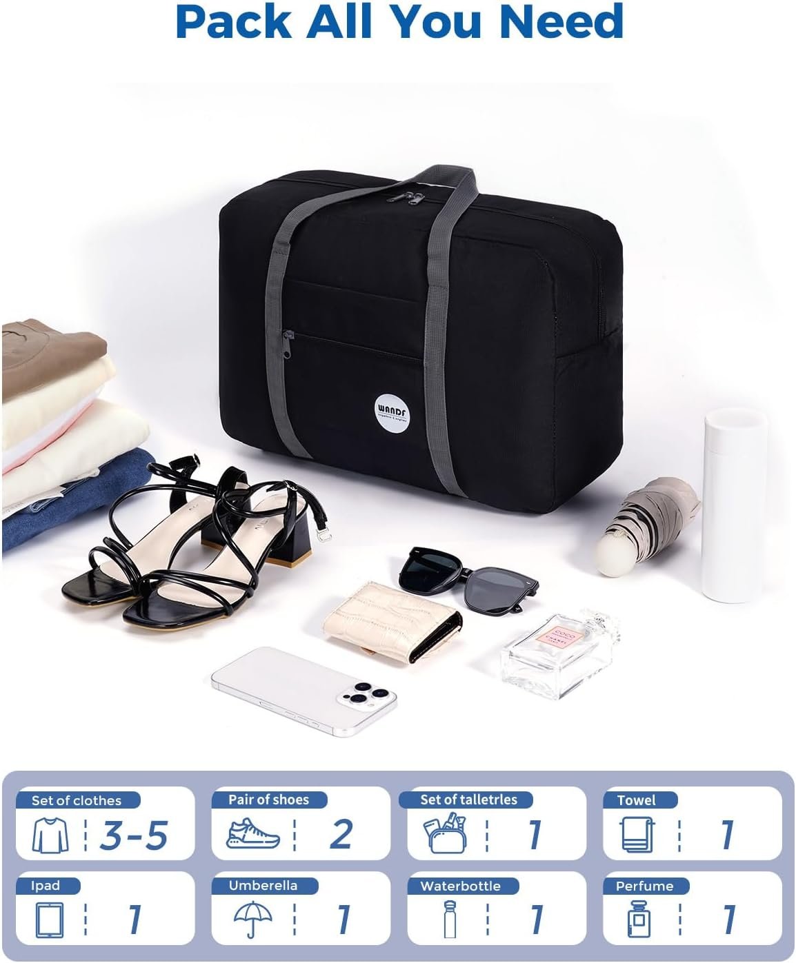 WANDF Personal Item Travel Bag, Carry On Duffle Bag Women - Image 4