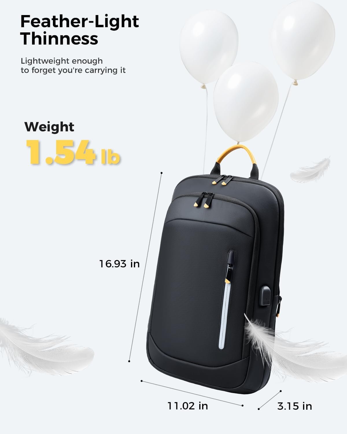 Slim Laptop Backpack for Men, 15.6 Inch Expandable Business Travel Backpack with USB Charging Port, 1.54Lbs Lightweight Work Computer Bag, 600D Waterproof Durable Backpack, Black - Image 4