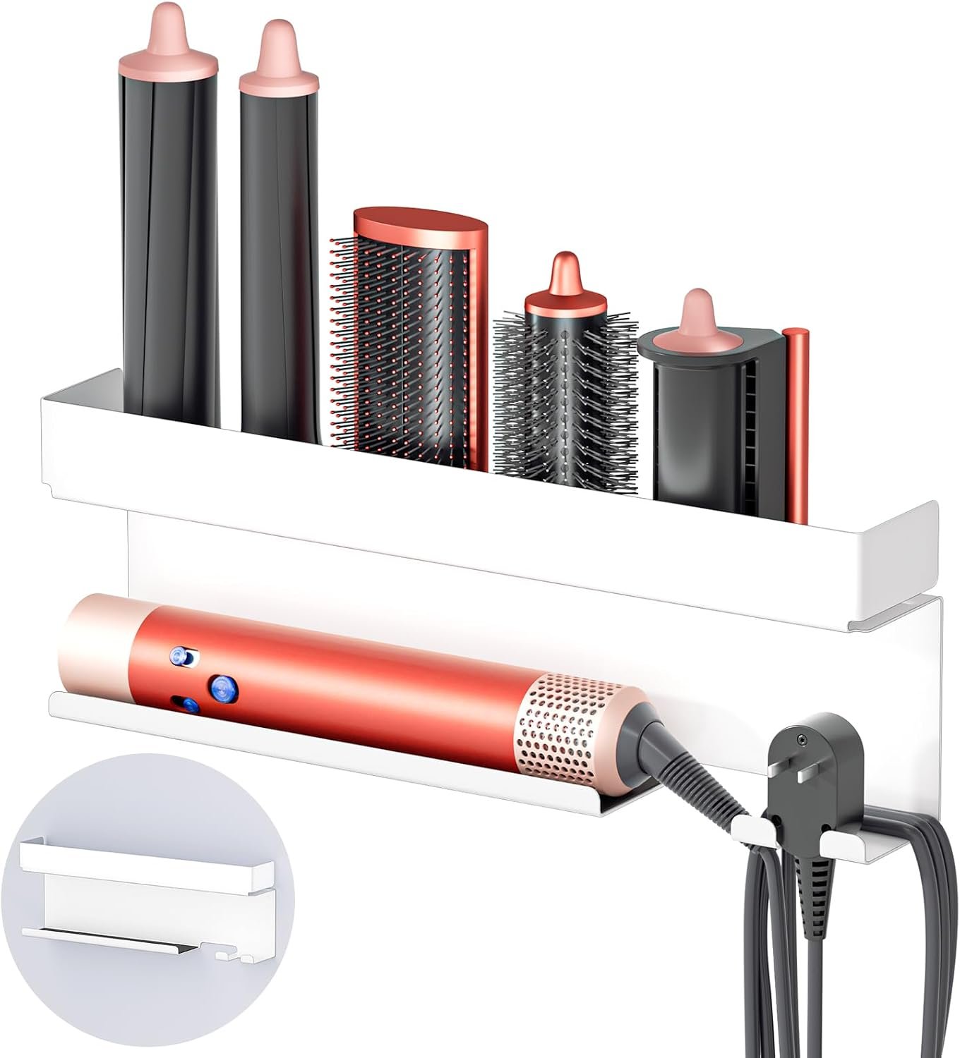 Storage Hair Dryer Holder for Curling Iron Accessories, Hair Tool Organizer Wall Mount, Curling Iron Holder, Bathroom Hair Straightener Holder Stand for Styler Attachments Organizer, White